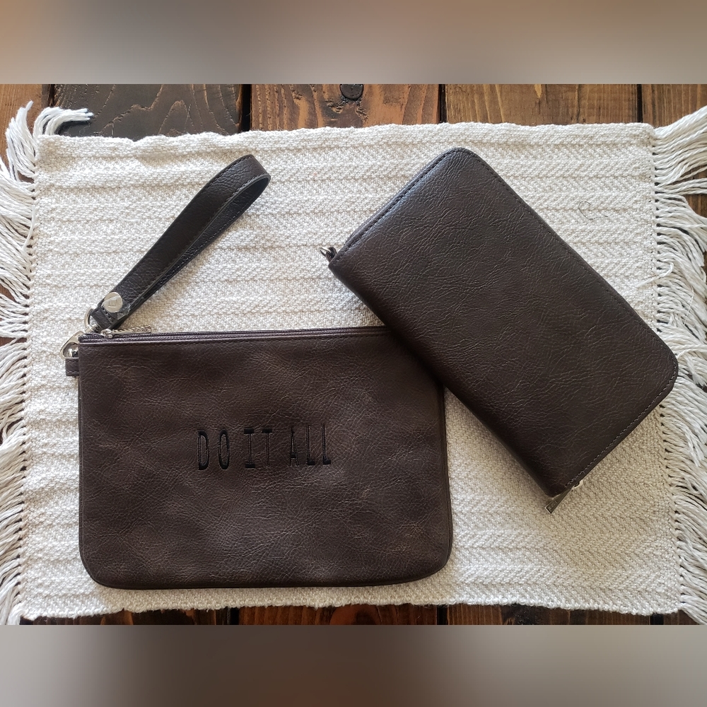 Matching Wristlet and Wallet, Brown Leather